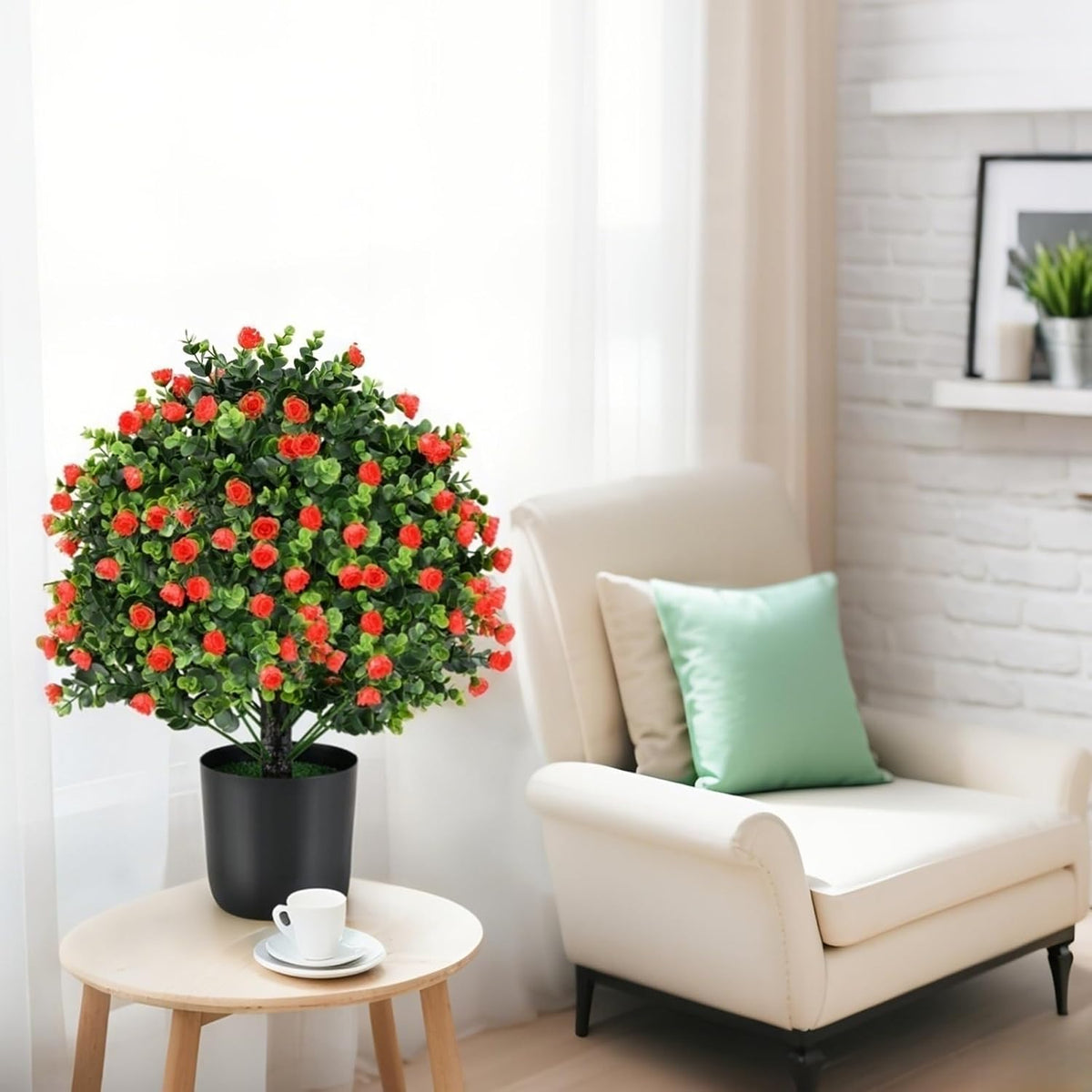 2 Pack 22" Artificial Boxwood Topiary Ball Tree with Orange Fruits