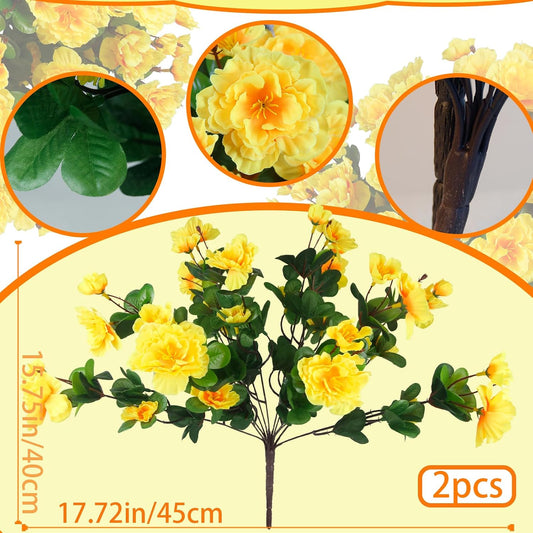 2 Pcs Artificial Flowers for Outdoors Faux Silk Camellia Yellow Flowers