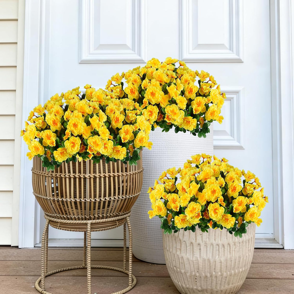 2 Pcs Artificial Flowers for Outdoors Faux Silk Camellia Yellow Flowers
