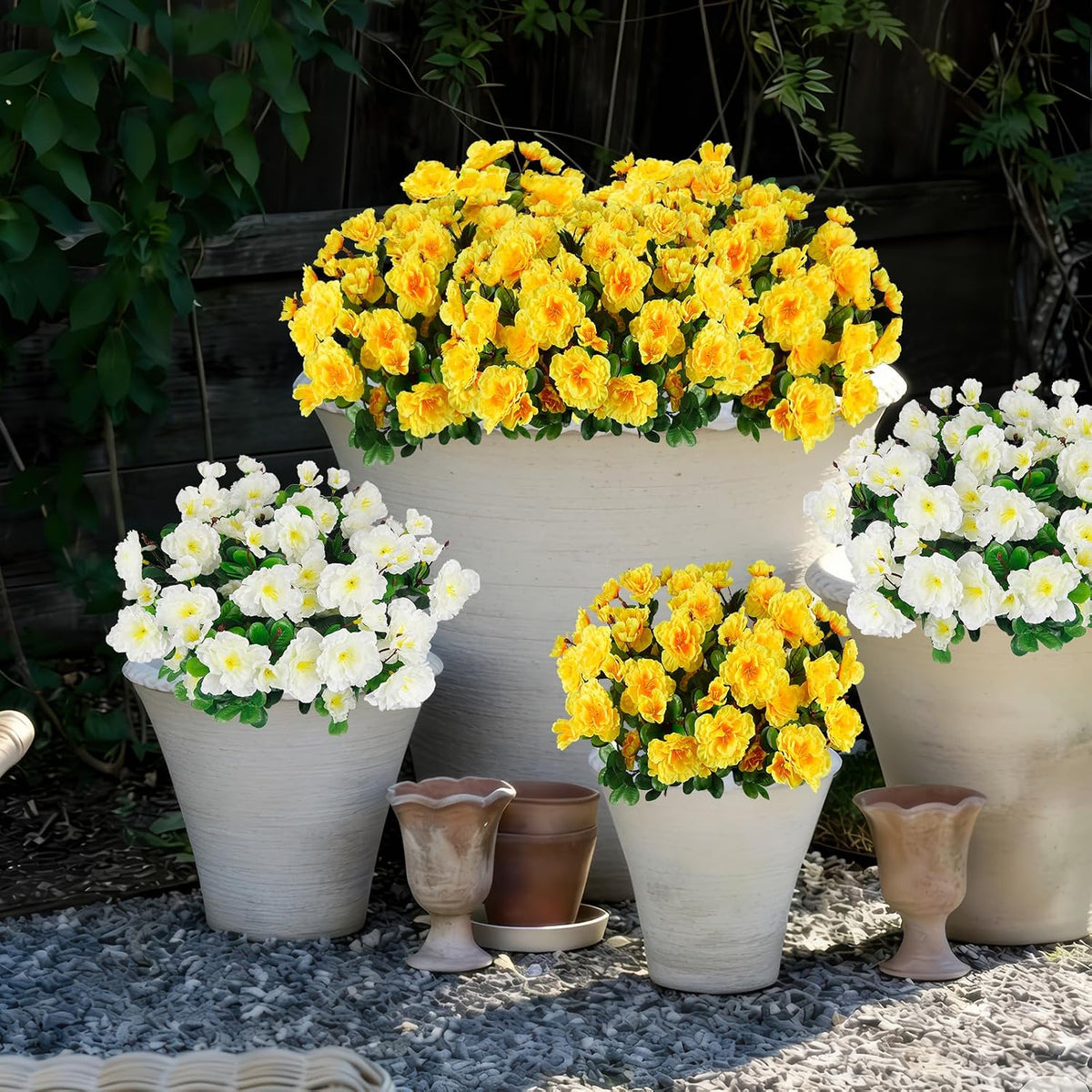 2 Pcs Artificial Flowers for Outdoors Faux Silk Camellia Yellow Flowers