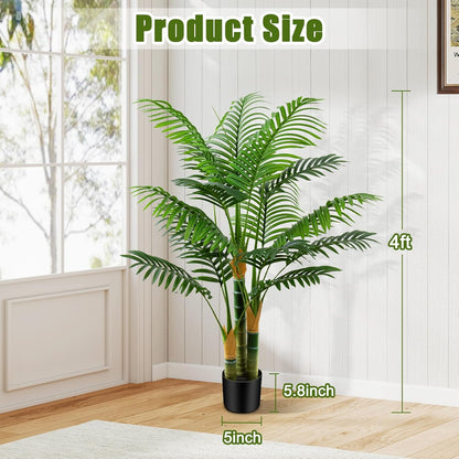 6ft Tall Golden Cane Artificial Tree Palm Outdoor, Large Artificial Plants Outdoor Faux Palm Tree with 3 Textured Trunks, Fake Tree for Indoor Outdoor Office Living Room Outside Patio