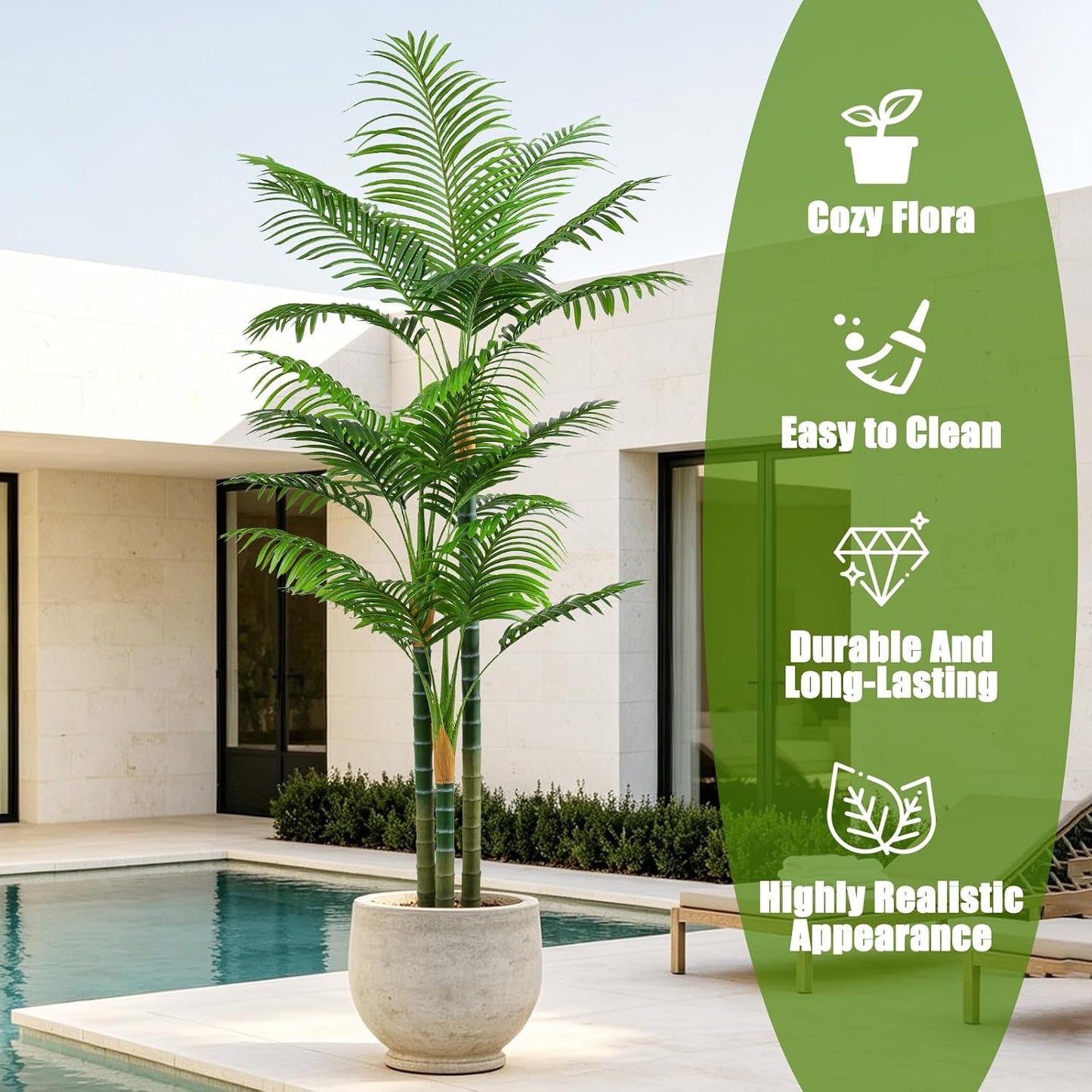 6ft Tall Golden Cane Artificial Tree Palm Outdoor, Large Artificial Plants Outdoor Faux Palm Tree with 3 Textured Trunks, Fake Tree for Indoor Outdoor Office Living Room Outside Patio