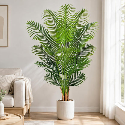 Artificial Palm Tree 6ft Tall Fake Palm Tree Indoor Decor with 18 Leaves and Real Bark Design Faux Tropical Areca Palm Silk Floor Plant in Pot for Home Office Living Room Bedroom Decor 1pcs