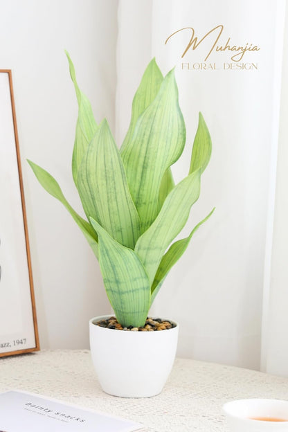 18.5" Artificial Snake Plant Potted,Fake Sansevieria Floor Plant Real Looking with White Planter for Centerpiece Home Decor (Yellow&Green)