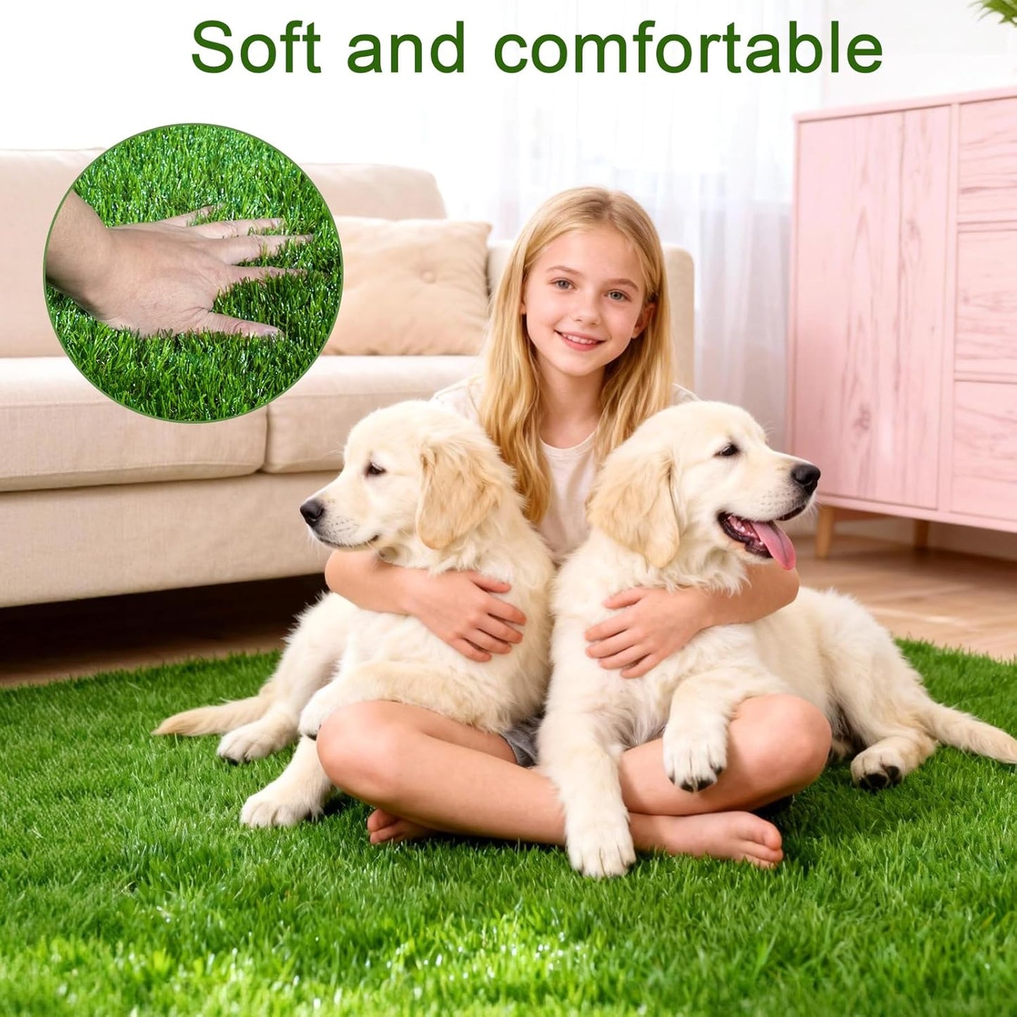 Dog Grass Pad 47x31 Inch, Grass Pee Pads for Dogs Potty, 1.35 Inch Thick Soft Artificial Grass for Dogs, Fake Grass Turf Mat with Drainage Holes, Indoor Outdoor Balcony Patio