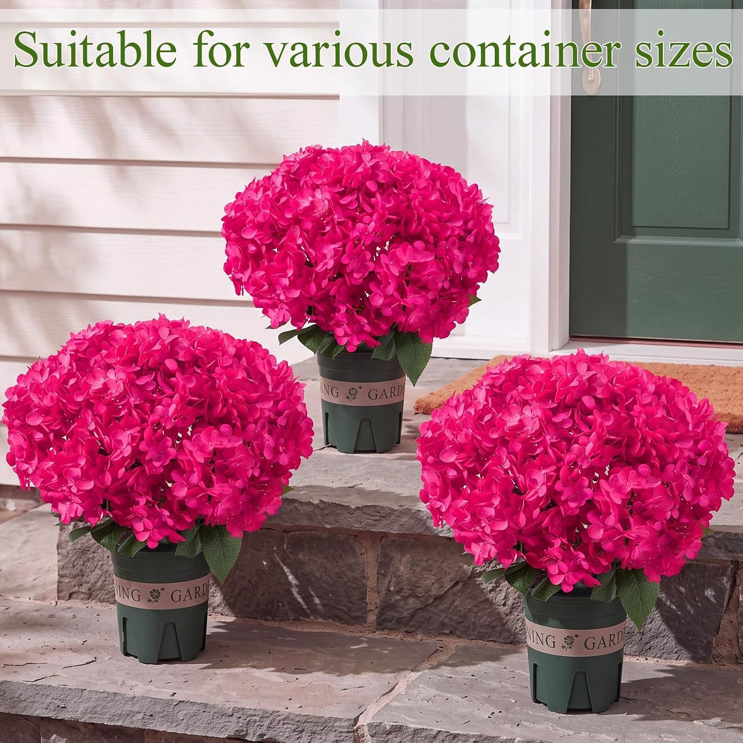2 Pack Blue White Artificial Hydrangea Flowers Potted for Outdoor | 8 Bundles Faux Hydrangea Plant with 40heads in Pots UV Resistant Realistic Faux Plant Pots for Garden Yard Patio Path Home