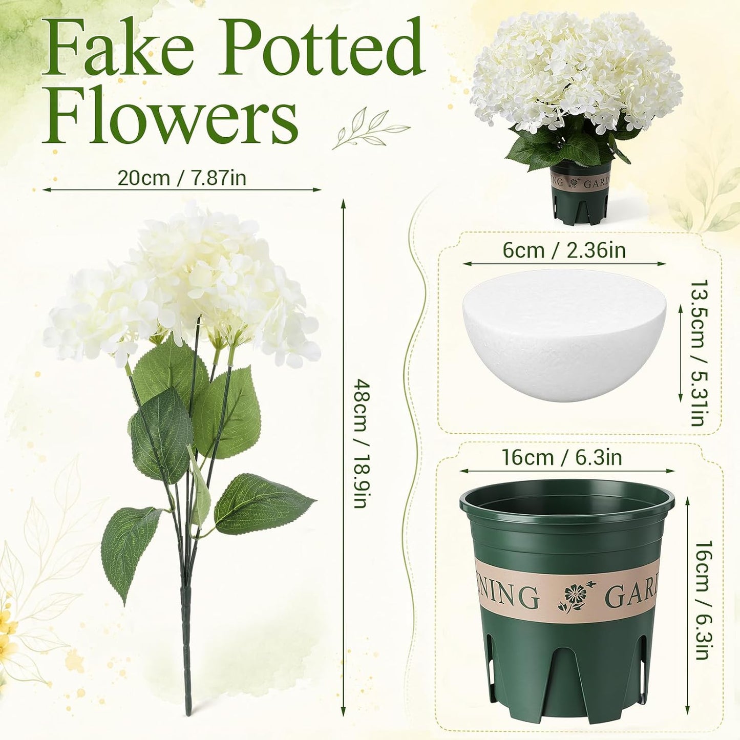 2 Pack Blue White Artificial Hydrangea Flowers Potted for Outdoor | 8 Bundles Faux Hydrangea Plant with 40heads in Pots UV Resistant Realistic Faux Plant Pots for Garden Yard Patio Path Home