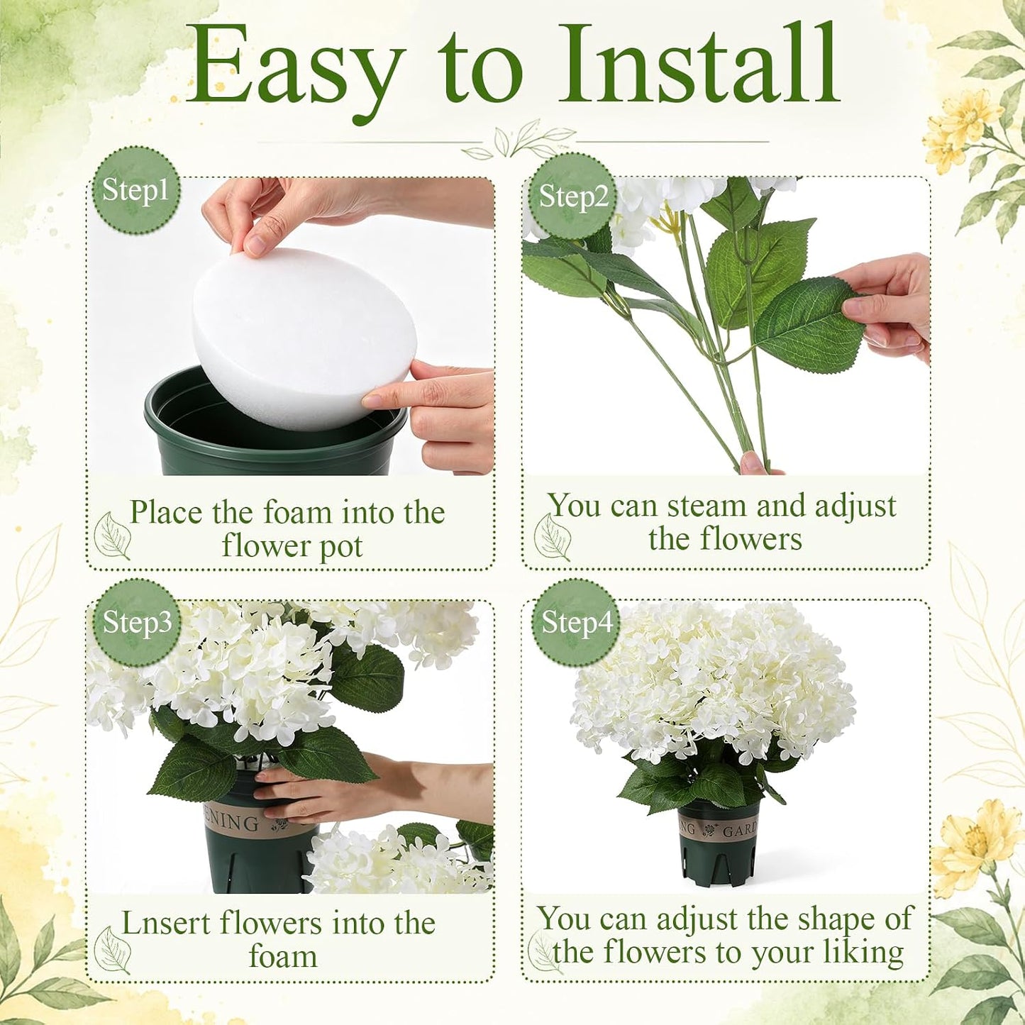 2 Pack Blue White Artificial Hydrangea Flowers Potted for Outdoor | 8 Bundles Faux Hydrangea Plant with 40heads in Pots UV Resistant Realistic Faux Plant Pots for Garden Yard Patio Path Home