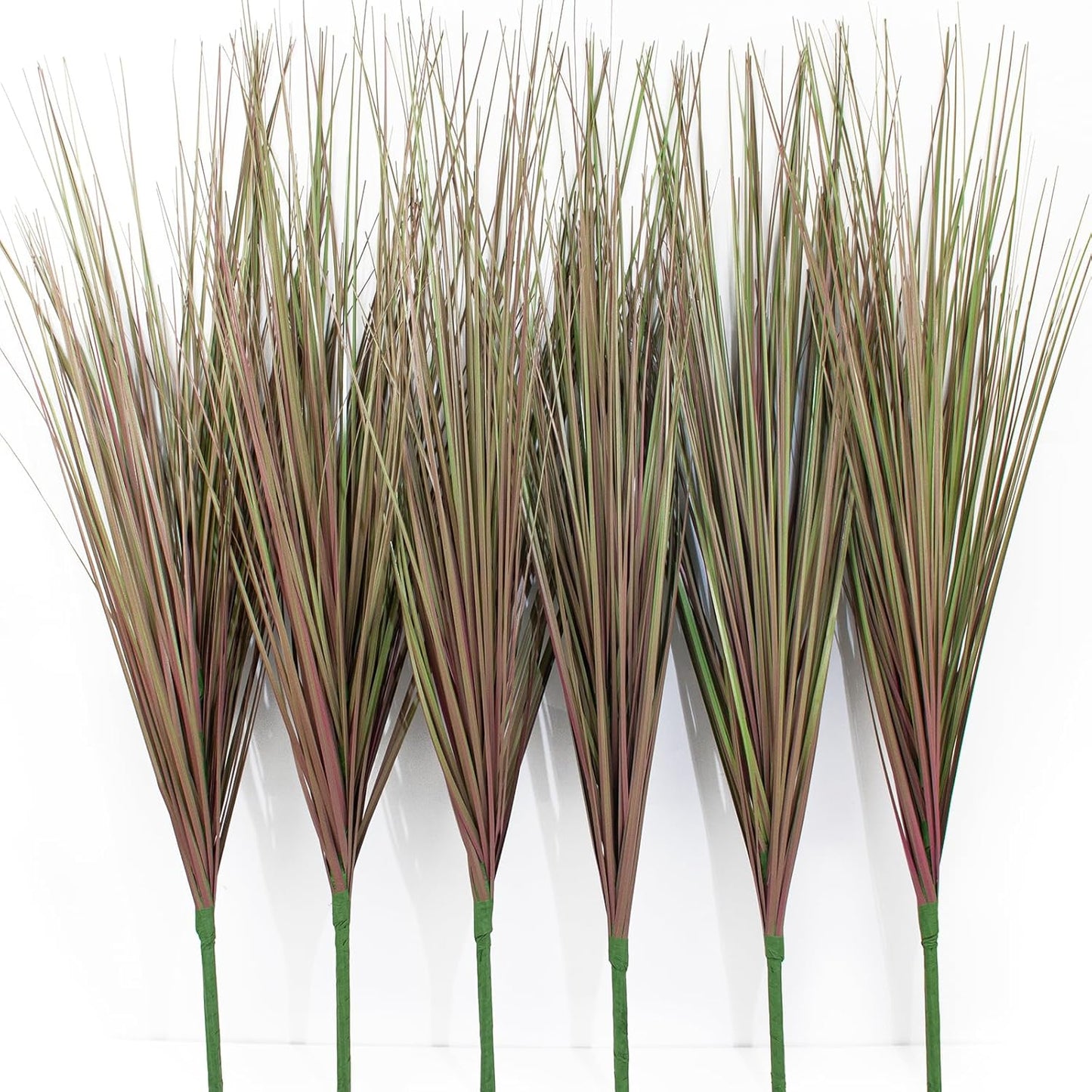 27" Artificial Plants Onion Grass | Tall Faux Greenery Shrubs - Fake Wheat Stems & Tall Grass Bushes for Indoor/Outdoor Home, Office, Garden, Porch & Window Box Decor 6 Pack - Green Red Tail