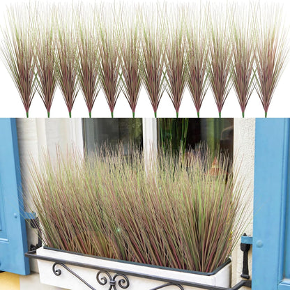 27" Artificial Plants Onion Grass | Tall Faux Greenery Shrubs - Fake Wheat Stems & Tall Grass Bushes for Indoor/Outdoor Home, Office, Garden, Porch & Window Box Decor 6 Pack - Green Red Tail