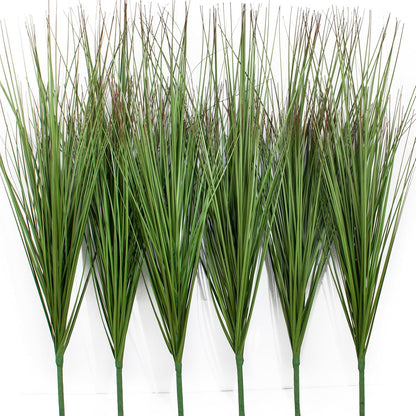 27" Artificial Plants Onion Grass | Tall Faux Greenery Shrubs - Fake Wheat Stems & Tall Grass Bushes for Indoor/Outdoor Home, Office, Garden, Porch & Window Box Decor 6 Pack - Green Red Tail