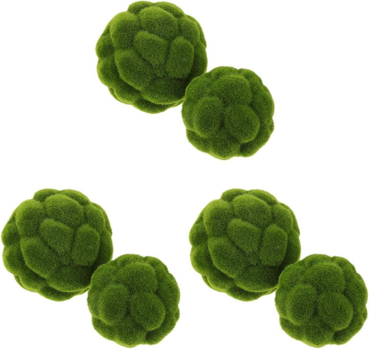 Green Moss Balls Decorative for Bowls: 6 Pcs Fake Moss Balls Faux Decorative Spheres for Bowl Fillers, Vase Filler, Wedding Decor, Table Arrangement, DIY Crafts (3.9" + 4.7")