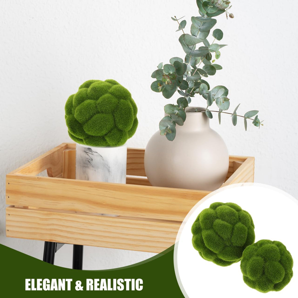 Green Moss Balls Decorative for Bowls: 6 Pcs Fake Moss Balls Faux Decorative Spheres for Bowl Fillers, Vase Filler, Wedding Decor, Table Arrangement, DIY Crafts (3.9" + 4.7")