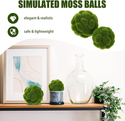 Green Moss Balls Decorative for Bowls: 6 Pcs Fake Moss Balls Faux Decorative Spheres for Bowl Fillers, Vase Filler, Wedding Decor, Table Arrangement, DIY Crafts (3.9" + 4.7")