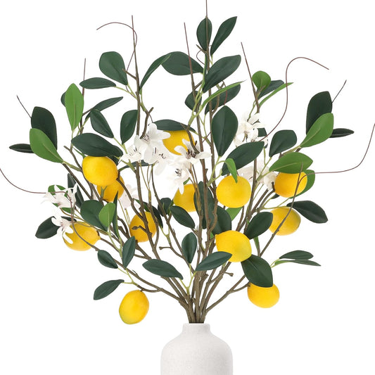 4 Pcs Artificial Lemon Branches 18.7'' Fake Lemons Stems Decoration