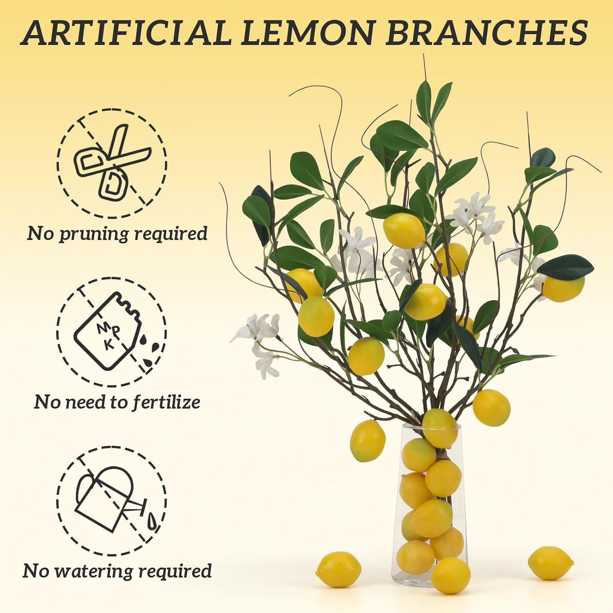 4 Pcs Artificial Lemon Branches 18.7'' Fake Lemons Stems Decoration
