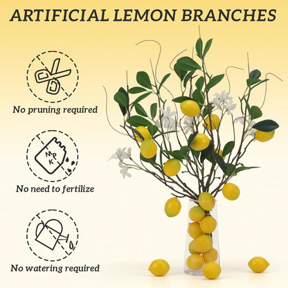 4 Pcs Artificial Lemon Branches 18.7'' Fake Lemons Stems Decoration