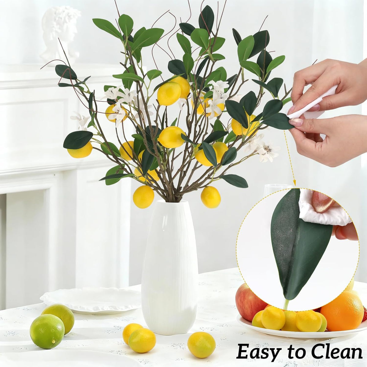 4 Pcs Artificial Lemon Branches 18.7'' Fake Lemons Stems Decoration