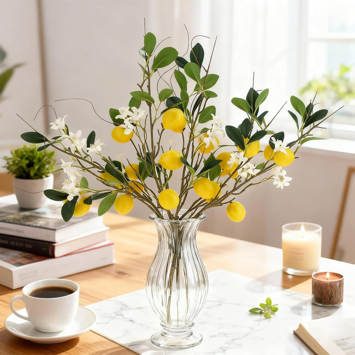 4 Pcs Artificial Lemon Branches 18.7'' Fake Lemons Stems Decoration