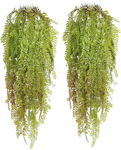 2 Pcs 3.7Ft Hanging Fake Plants Faux Ferns Ivy Willow Vine Leaves Wall Greenery Artificial Vine Plastic for Spring Summer Home Garden Wedding Graduation Party Indoor Outdoor Decorations(Green)
