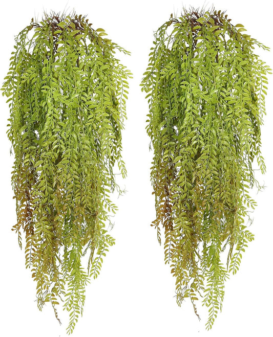 2 Pcs 3.7Ft Hanging Fake Plants Faux Ferns Ivy Willow Vine Leaves Wall Greenery Artificial Vine Plastic for Spring Summer Home Garden Wedding Graduation Party Indoor Outdoor Decorations(Green)