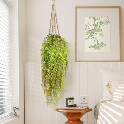 2 Pcs 3.7Ft Hanging Fake Plants Faux Ferns Ivy Willow Vine Leaves Wall Greenery Artificial Vine Plastic for Spring Summer Home Garden Wedding Graduation Party Indoor Outdoor Decorations(Green)