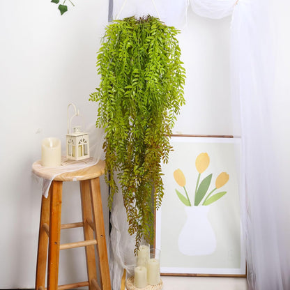 2 Pcs 3.7Ft Hanging Fake Plants Faux Ferns Ivy Willow Vine Leaves Wall Greenery Artificial Vine Plastic for Spring Summer Home Garden Wedding Graduation Party Indoor Outdoor Decorations(Green)
