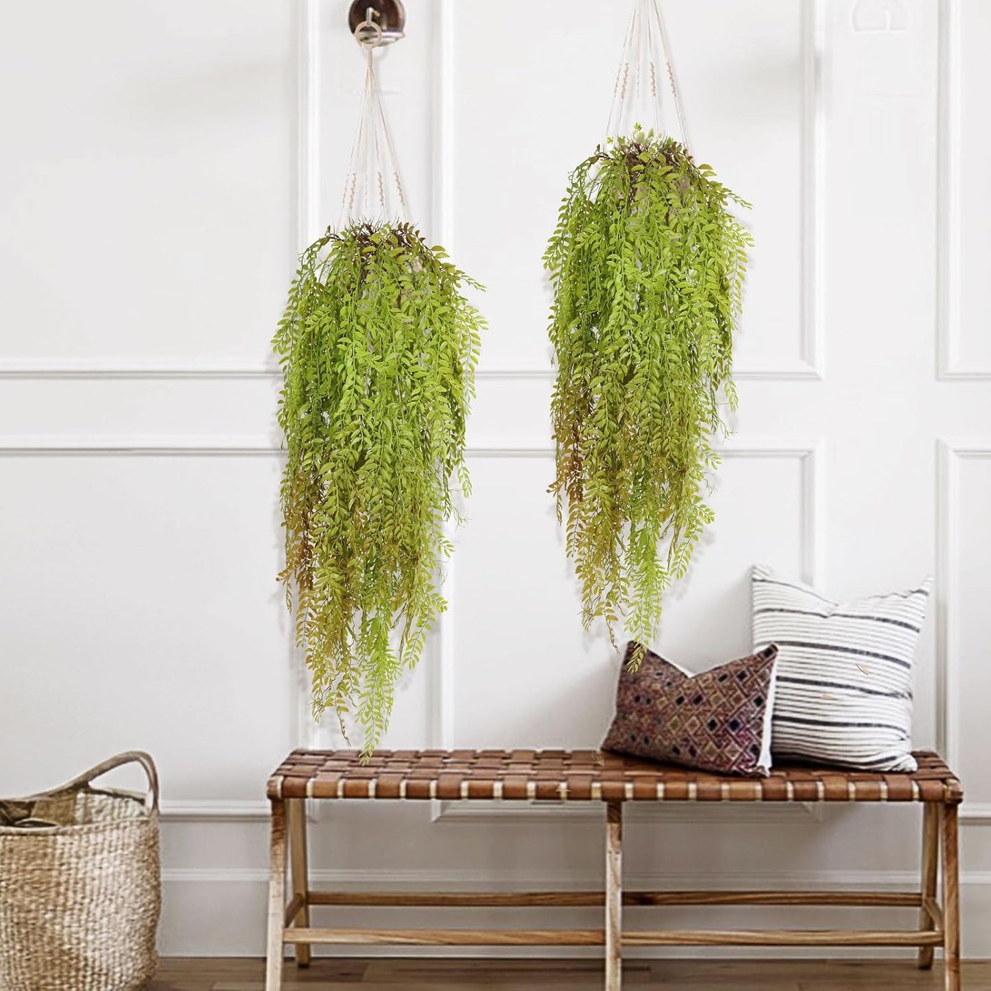 2 Pcs 3.7Ft Hanging Fake Plants Faux Ferns Ivy Willow Vine Leaves Wall Greenery Artificial Vine Plastic for Spring Summer Home Garden Wedding Graduation Party Indoor Outdoor Decorations(Green)