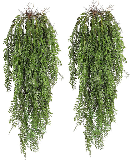 2 Pcs 3.7Ft Hanging Fake Plants Faux Ferns Ivy Willow Vine Leaves Wall Greenery Artificial Vine Plastic for Spring Summer Home Garden Wedding Graduation Party Indoor Outdoor Decorations(Green)