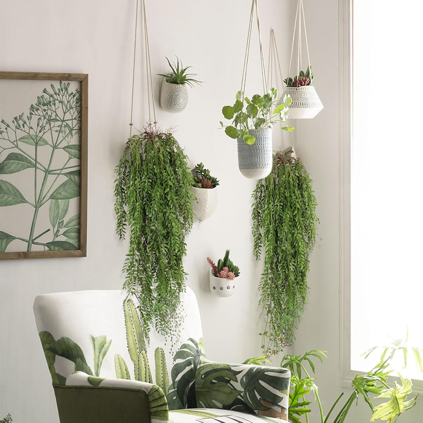 2 Pcs 3.7Ft Hanging Fake Plants Faux Ferns Ivy Willow Vine Leaves Wall Greenery Artificial Vine Plastic for Spring Summer Home Garden Wedding Graduation Party Indoor Outdoor Decorations(Green)