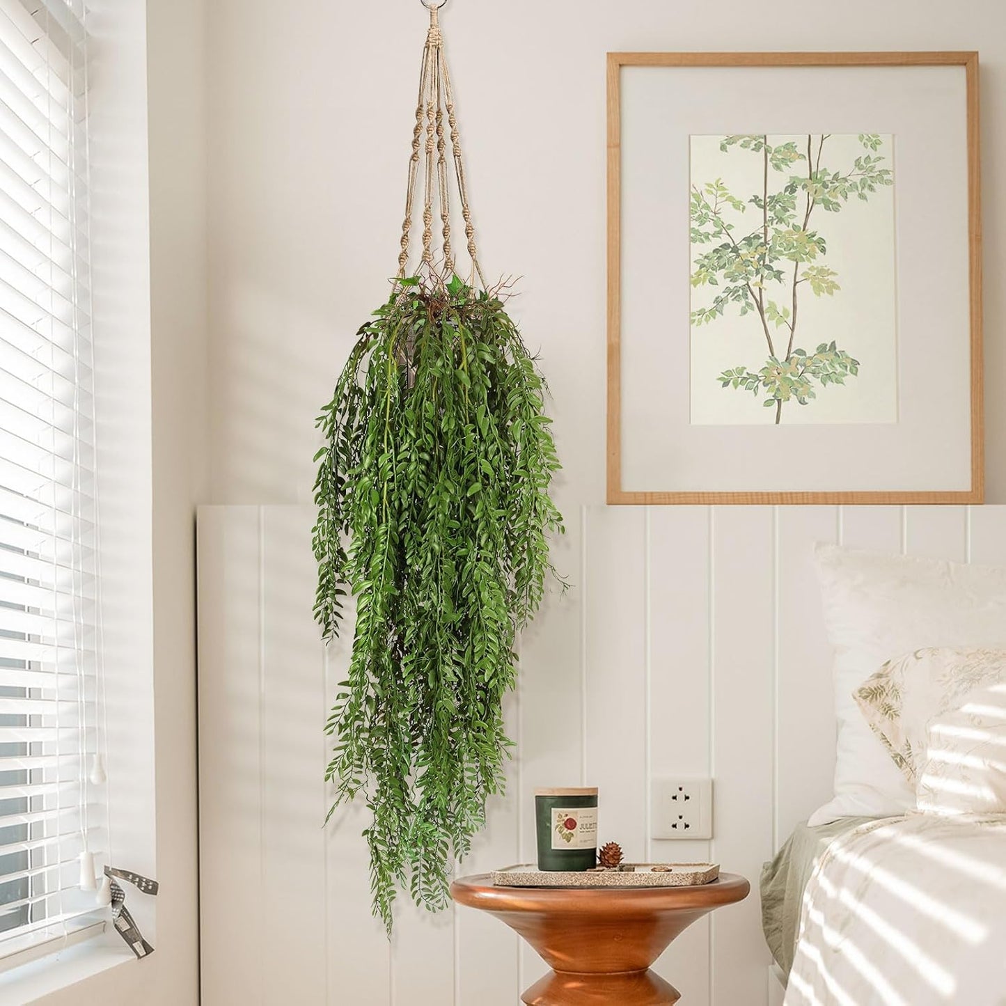 2 Pcs 3.7Ft Hanging Fake Plants Faux Ferns Ivy Willow Vine Leaves Wall Greenery Artificial Vine Plastic for Spring Summer Home Garden Wedding Graduation Party Indoor Outdoor Decorations(Green)