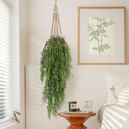 2 Pcs 3.7Ft Hanging Fake Plants Faux Ferns Ivy Willow Vine Leaves Wall Greenery Artificial Vine Plastic for Spring Summer Home Garden Wedding Graduation Party Indoor Outdoor Decorations(Green)