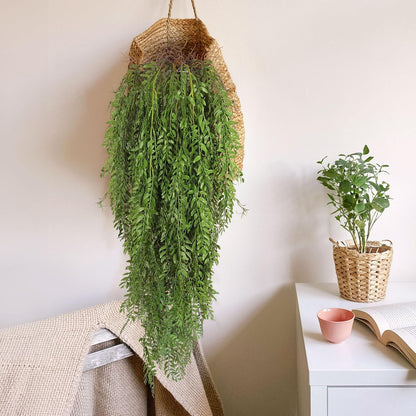 2 Pcs 3.7Ft Hanging Fake Plants Faux Ferns Ivy Willow Vine Leaves Wall Greenery Artificial Vine Plastic for Spring Summer Home Garden Wedding Graduation Party Indoor Outdoor Decorations(Green)