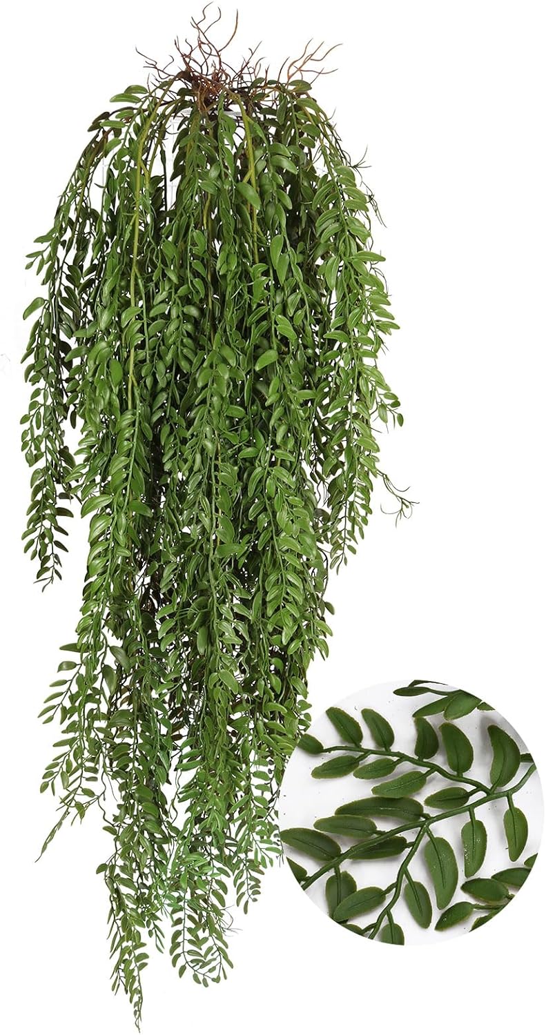 2 Pcs 3.7Ft Hanging Fake Plants Faux Ferns Ivy Willow Vine Leaves Wall Greenery Artificial Vine Plastic for Spring Summer Home Garden Wedding Graduation Party Indoor Outdoor Decorations(Green)