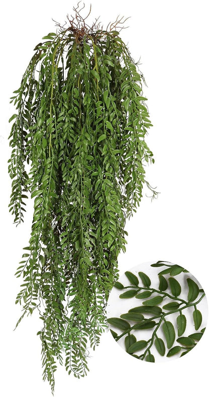 2 Pcs 3.7Ft Hanging Fake Plants Faux Ferns Ivy Willow Vine Leaves Wall Greenery Artificial Vine Plastic for Spring Summer Home Garden Wedding Graduation Party Indoor Outdoor Decorations(Green)