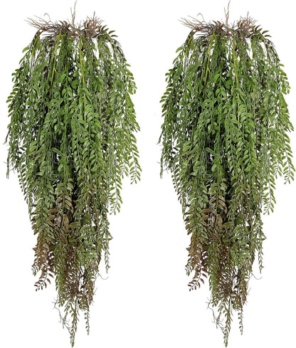 2 Pcs 3.7Ft Hanging Fake Plants Faux Ferns Ivy Willow Vine Leaves Wall Greenery Artificial Vine Plastic for Spring Summer Home Garden Wedding Graduation Party Indoor Outdoor Decorations(Green)