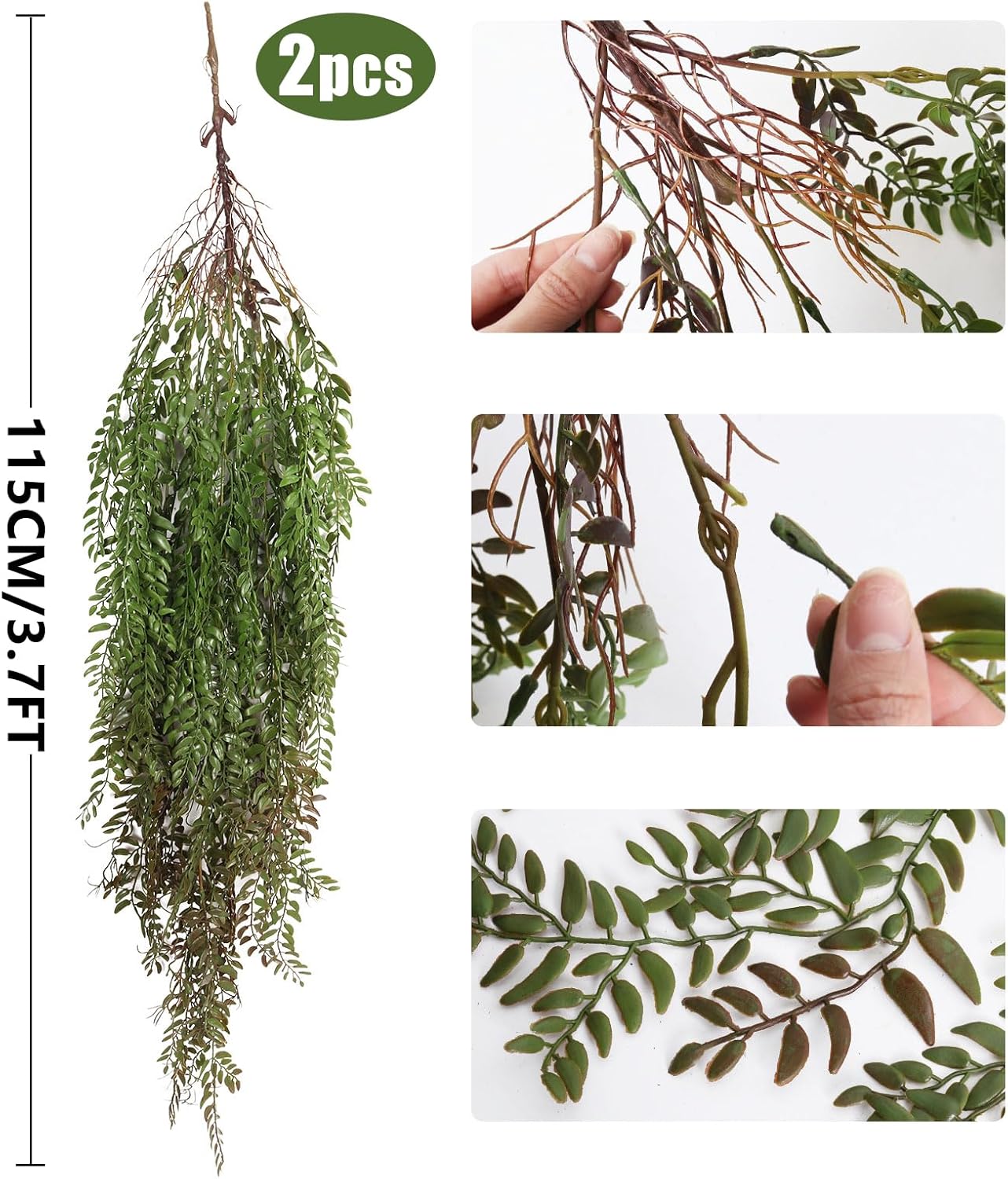 2 Pcs 3.7Ft Hanging Fake Plants Faux Ferns Ivy Willow Vine Leaves Wall Greenery Artificial Vine Plastic for Spring Summer Home Garden Wedding Graduation Party Indoor Outdoor Decorations(Green)