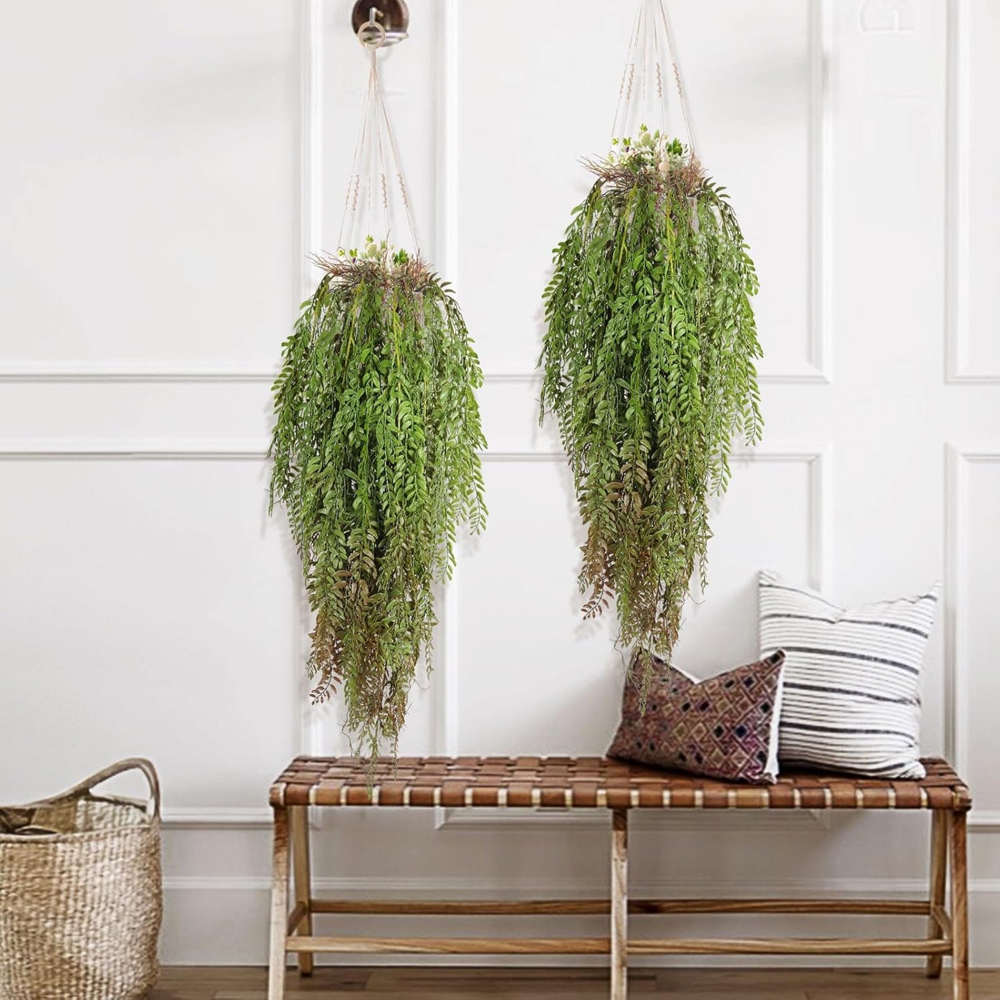 2 Pcs 3.7Ft Hanging Fake Plants Faux Ferns Ivy Willow Vine Leaves Wall Greenery Artificial Vine Plastic for Spring Summer Home Garden Wedding Graduation Party Indoor Outdoor Decorations(Green)