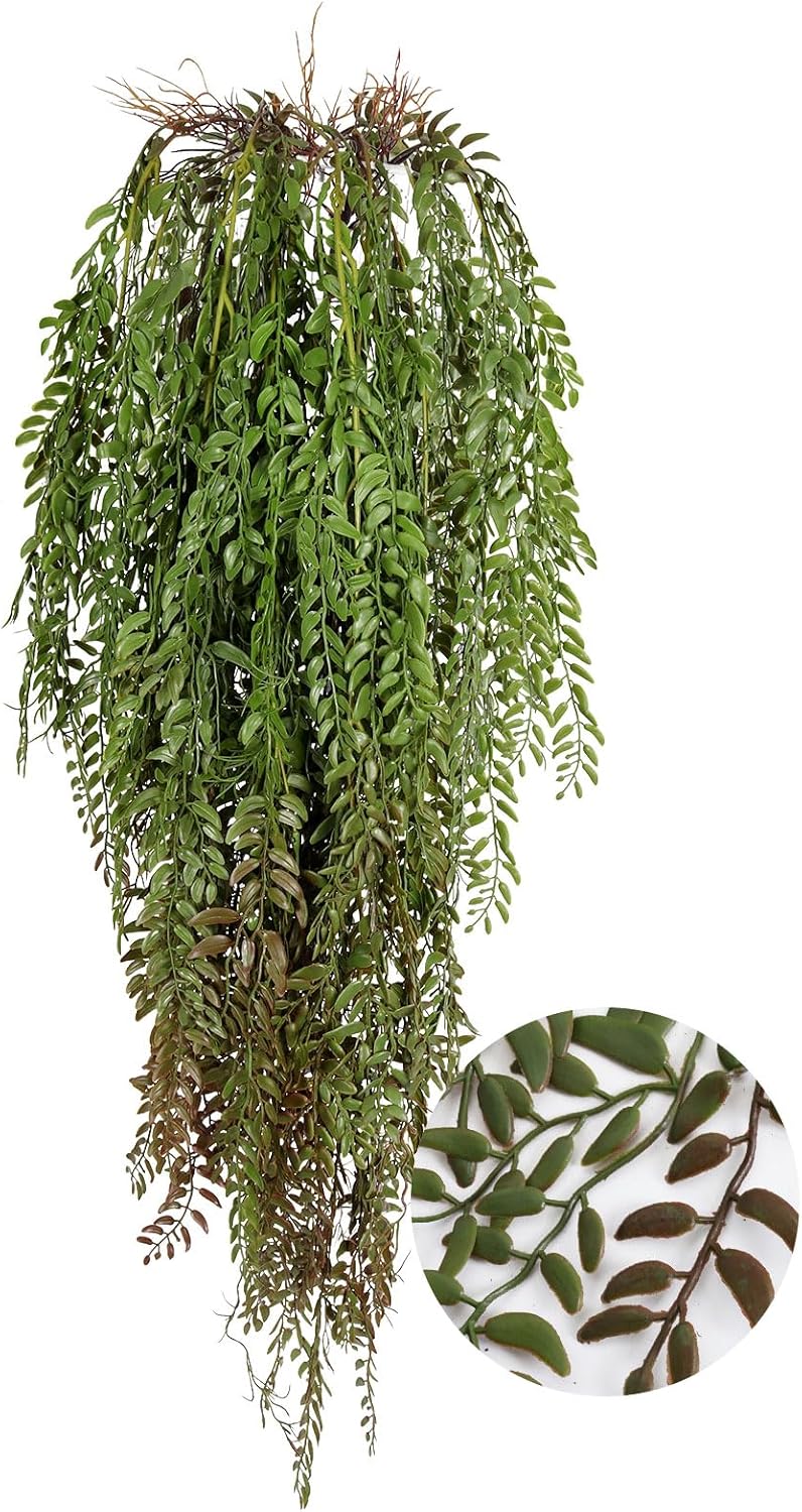 2 Pcs 3.7Ft Hanging Fake Plants Faux Ferns Ivy Willow Vine Leaves Wall Greenery Artificial Vine Plastic for Spring Summer Home Garden Wedding Graduation Party Indoor Outdoor Decorations(Green)