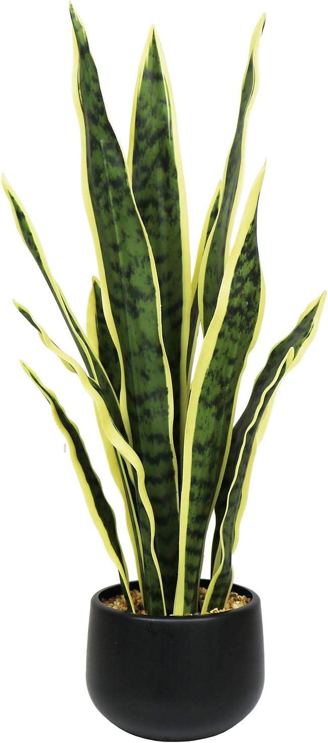 Artificial Snake Plant with Potted 23.6" Fake Plastic Sansevieria Faux Plants in Pot for Outdoor Window Box Verandah Planter Indoor Outside Home Garde Office Room Gardening Decoration