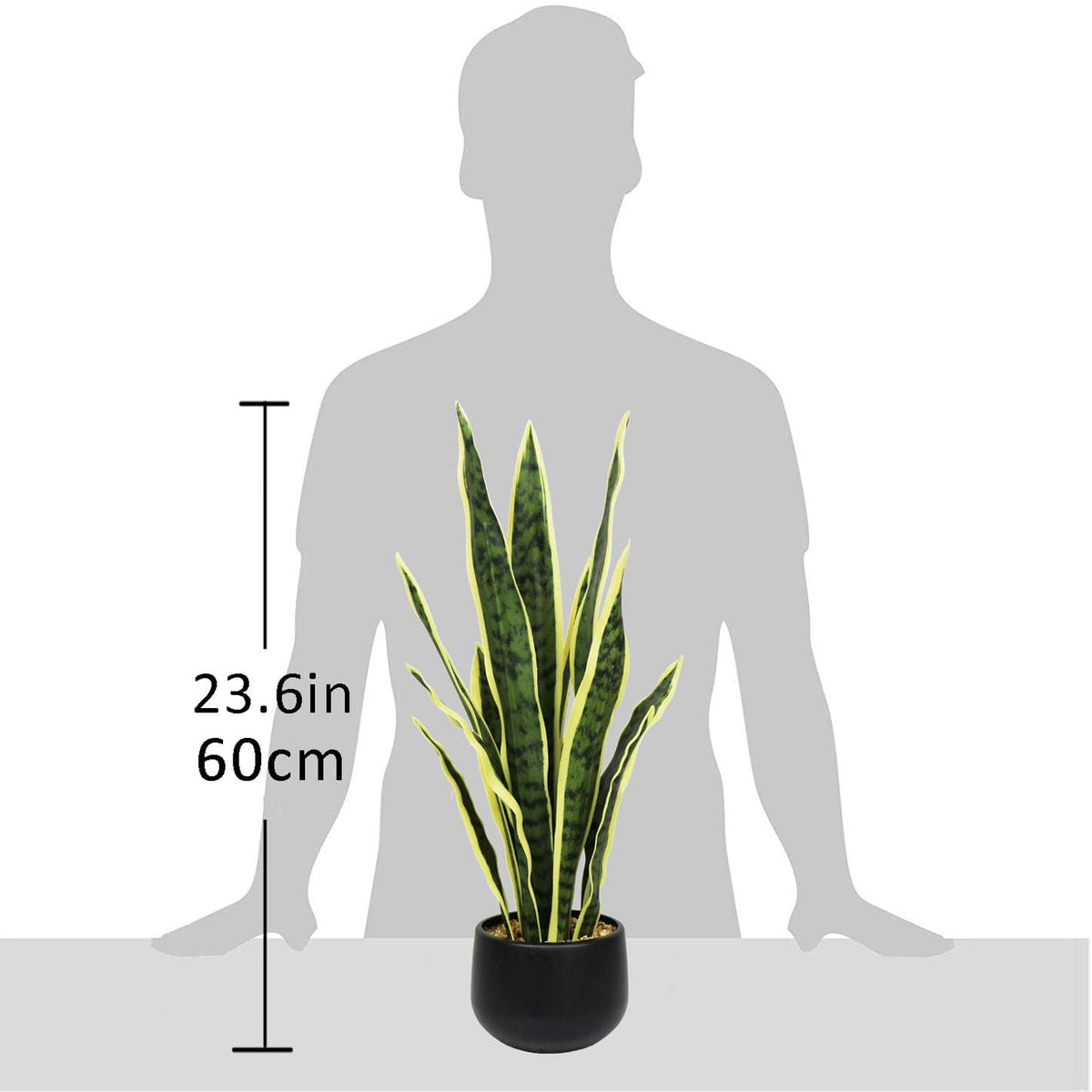 Artificial Snake Plant with Potted 23.6" Fake Plastic Sansevieria Faux Plants in Pot for Outdoor Window Box Verandah Planter Indoor Outside Home Garde Office Room Gardening Decoration