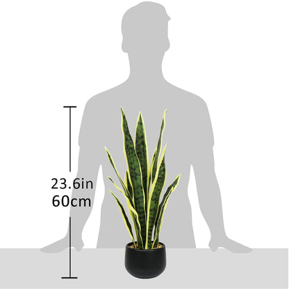 Artificial Snake Plant with Potted 23.6" Fake Plastic Sansevieria Faux Plants in Pot for Outdoor Window Box Verandah Planter Indoor Outside Home Garde Office Room Gardening Decoration