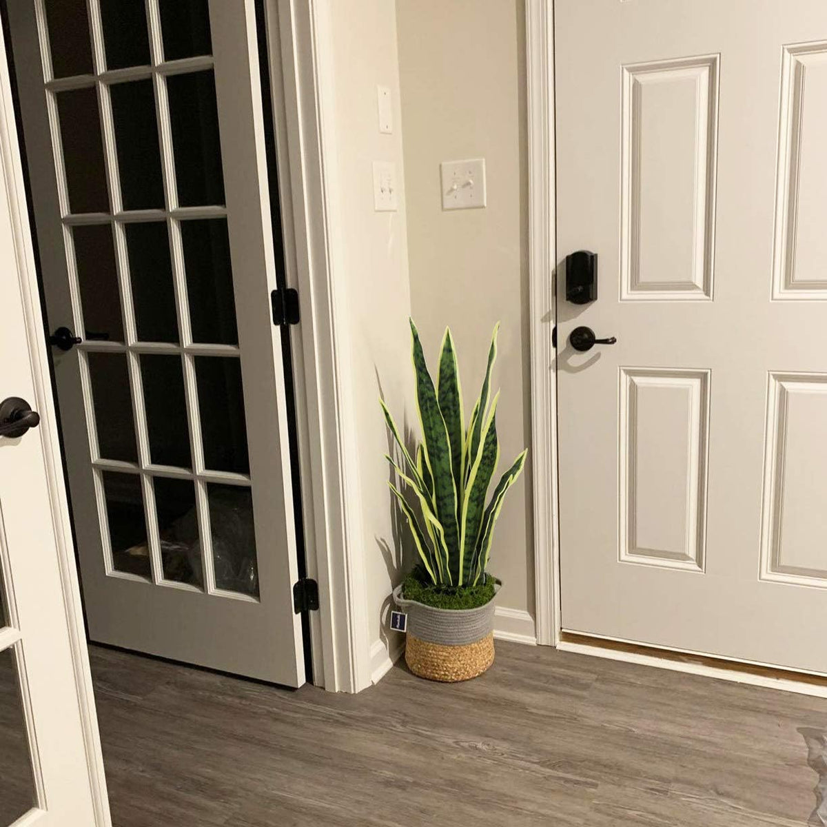 Artificial Snake Plant with Potted 23.6" Fake Plastic Sansevieria Faux Plants in Pot for Outdoor Window Box Verandah Planter Indoor Outside Home Garde Office Room Gardening Decoration