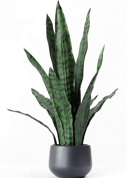 Artificial Snake Plant with Potted 23.6" Fake Plastic Sansevieria Faux Plants in Pot for Outdoor Window Box Verandah Planter Indoor Outside Home Garde Office Room Gardening Decoration