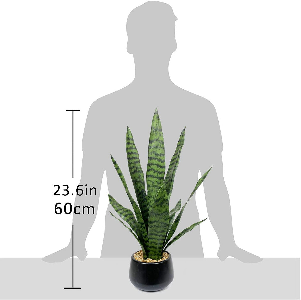 Artificial Snake Plant with Potted 23.6" Fake Plastic Sansevieria Faux Plants in Pot for Outdoor Window Box Verandah Planter Indoor Outside Home Garde Office Room Gardening Decoration