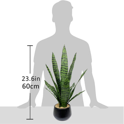 Artificial Snake Plant with Potted 23.6" Fake Plastic Sansevieria Faux Plants in Pot for Outdoor Window Box Verandah Planter Indoor Outside Home Garde Office Room Gardening Decoration