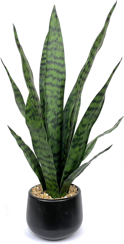 Artificial Snake Plant with Potted 23.6" Fake Plastic Sansevieria Faux Plants in Pot for Outdoor Window Box Verandah Planter Indoor Outside Home Garde Office Room Gardening Decoration