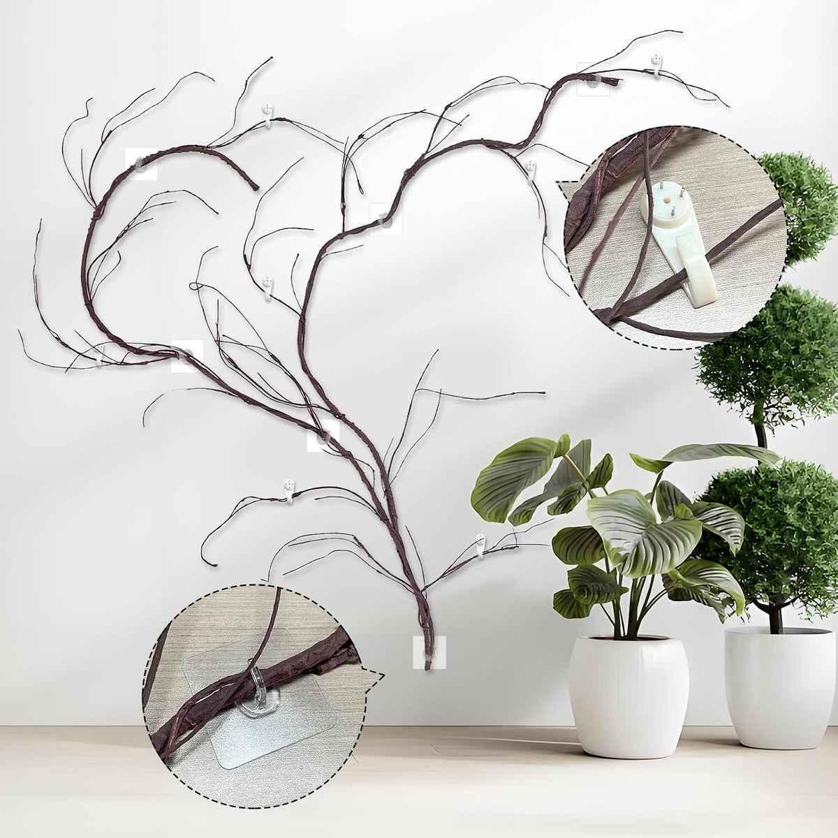 Bendable Brown Small Artificial Tree Branches, Flexible Large Artificial Fake Plants Tree Fake Tree Trunk Garland Rattan Wreath for Wall Hanging Front Door Jungle X'Mas Decoration 300cm/118inch