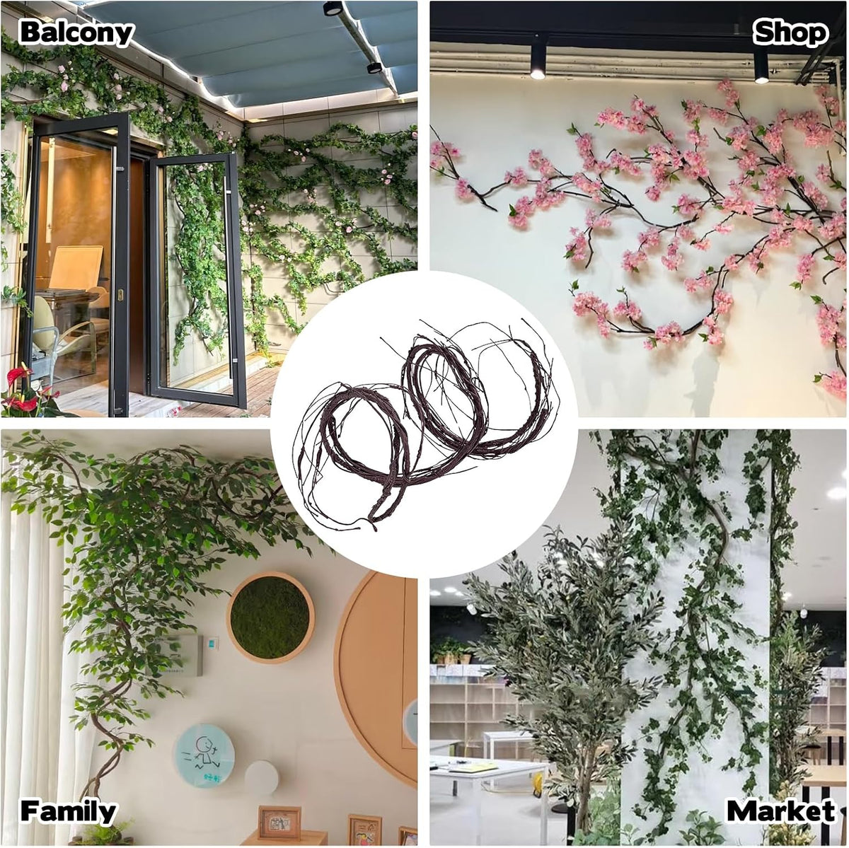Bendable Brown Small Artificial Tree Branches, Flexible Large Artificial Fake Plants Tree Fake Tree Trunk Garland Rattan Wreath for Wall Hanging Front Door Jungle X'Mas Decoration 300cm/118inch