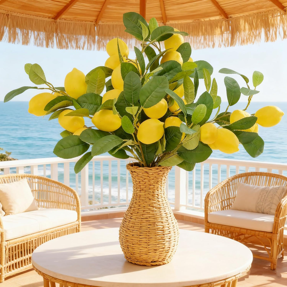 4pcs 23.6-inch Artificial Lemon Branches, Lemon Stems Fake Lemons & Fake Limes for Lemon Party Decorations, Kitchen, Spring Summer Decor